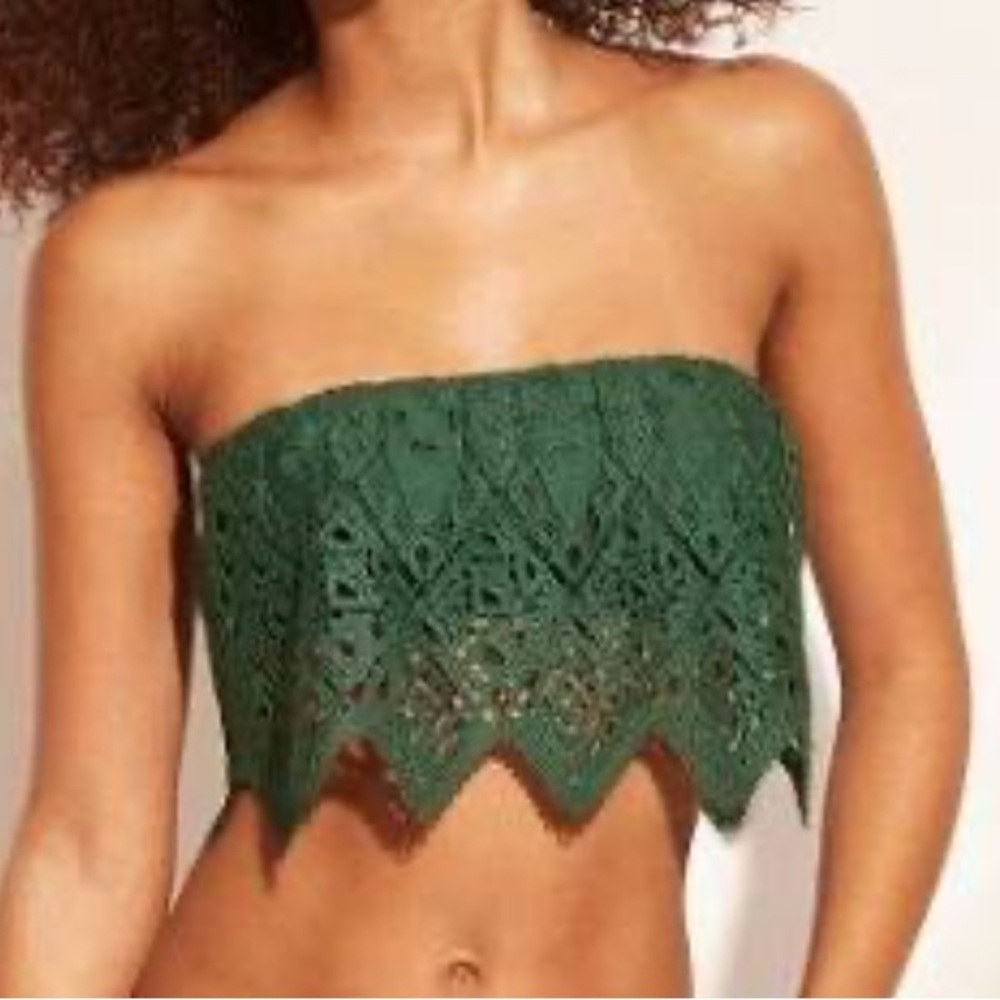 Shade & Shore Crochet Bandeau Flounce Bikini Top